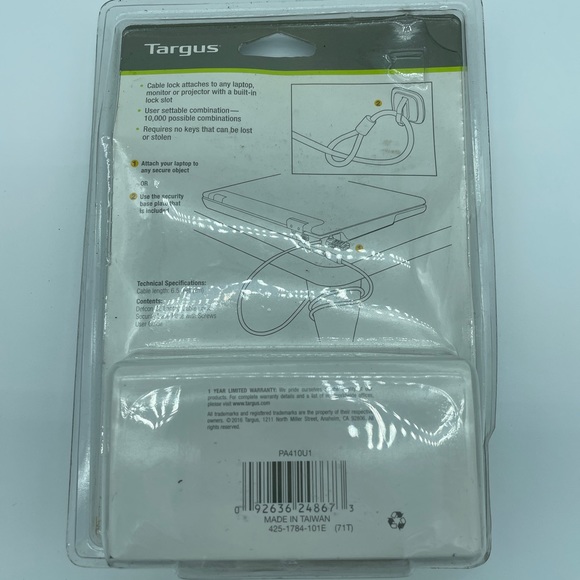 Targus DEFCON T-Lock Resettable Combo Cable Lock for Laptop Computer and Desktop - Picture 2 of 2